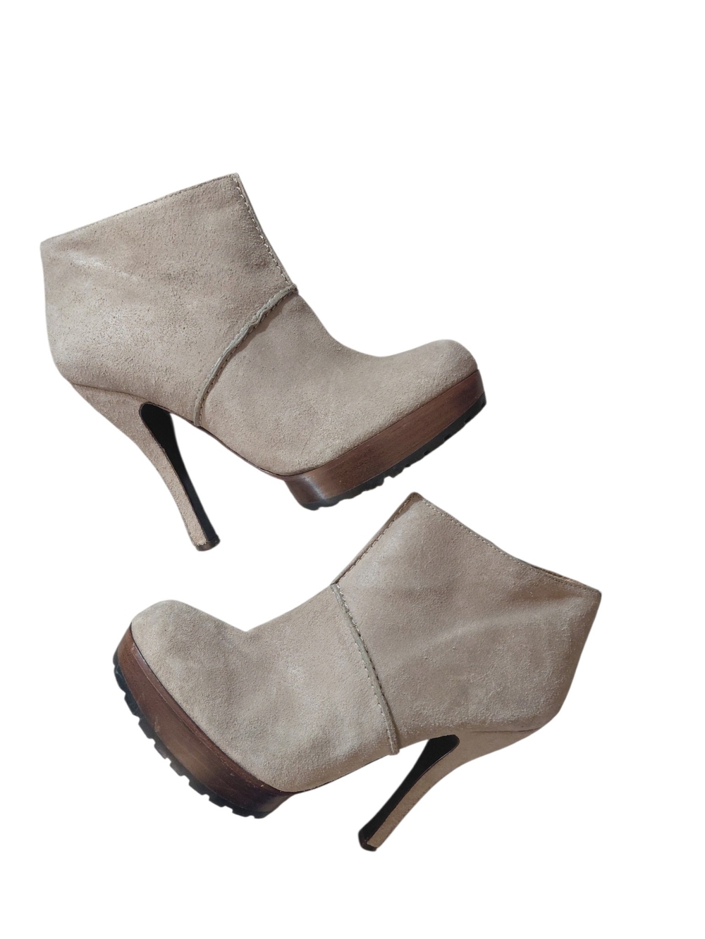 Modern Vintage Taupe Suede Platform Heeled Ankle Boots Size 8